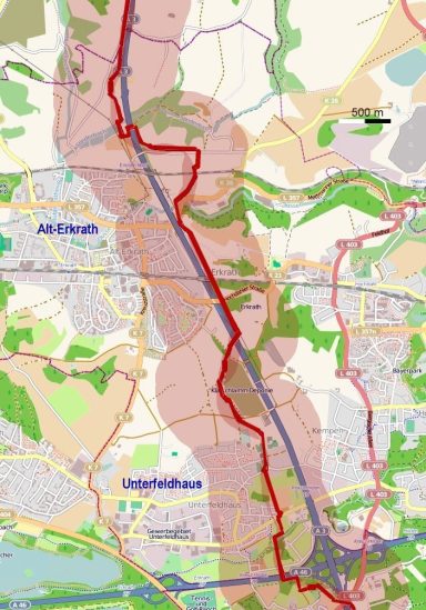 Trassenverlauf CO-Pipeline Erkrath